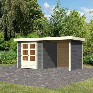 Hete Deal Tuinhuisje SET Askola 3,5 19 mm terra grijs, incl. 2,4 m opbouwdak + zij- en achterwand
