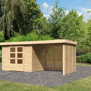 Tuinhuisje SET Askola 4 19 mm natuurlijke afwerking, incl. 2,8 m opbouwdak + lattenwanden Betaalbaar