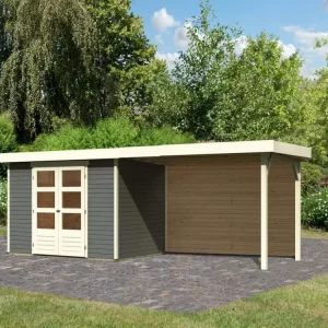 Tuinhuis SET Askola 4 19 mm terragrijs, incl. 2,8 m aanbouwdak + achterwand Premium
