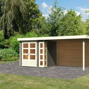 Tuinhuis SET Kerko 3 19 mm terragrijs, incl. 2,8 m aanbouwdak + achterwand Aanbieding
