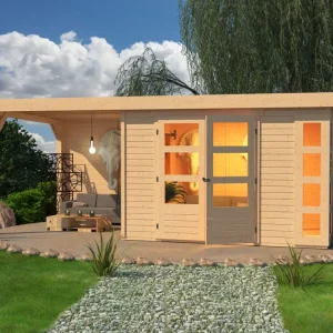 Tuinhuis SET Kerko 5 19 mm natuurlijke afwerking, incl. 2,4 m opbouwdak + achterwand Direct Verzonden