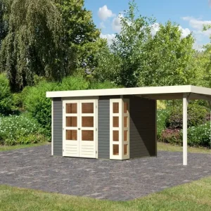 Tuinhuis SET Kerko 5 19 mm terragrijs, incl. 2,4 m aanbouwdak Fabrieksprijs