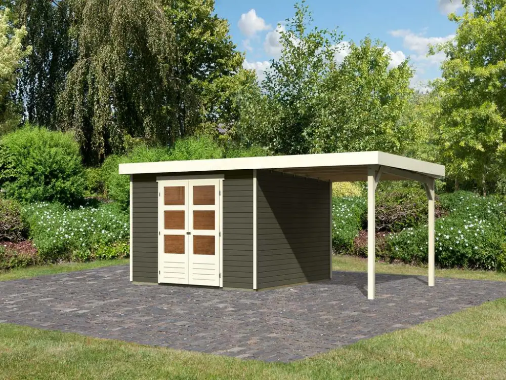 Tuinhuisje SET Askola 6 19 mm terra grijs, incl. 2,4 m lessenaarsdak Koopje