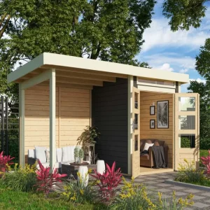 Tuinberging SET Kandern 1 28 mm terra grijs, incl. 2,6 m aangebouwd dak + achterwand Fabrieksprijs