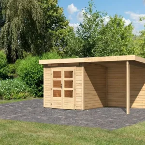 Actieprijs Tuinhuis SET Kandern 3 28 mm natuurlijke afwerking, incl. 2,6 m aanbouwdak + achterwand