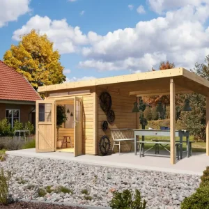 Koopje Tuinhuis SET Kandern 6 28 mm natuurlijke afwerking, incl. 3,2 m lessenaarsdak