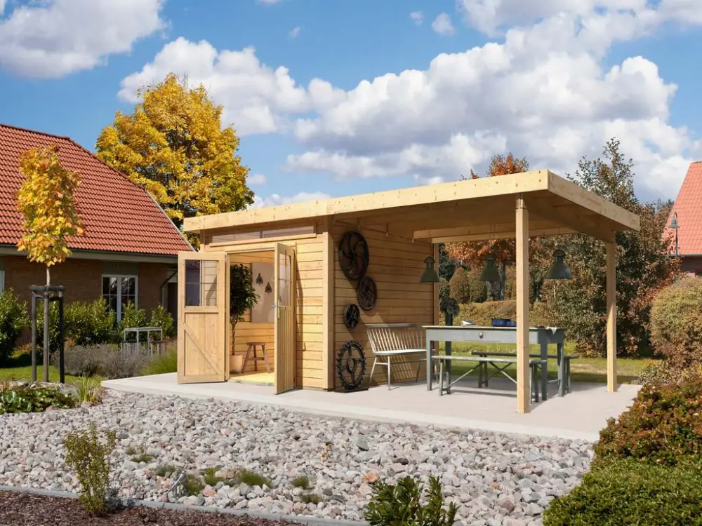 Koopje Tuinhuis SET Kandern 6 28 mm natuurlijke afwerking, incl. 3,2 m lessenaarsdak
