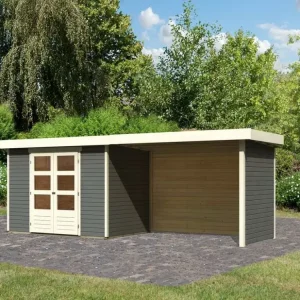 Tuinhuisje SET Askola 4 19 mm terra grijs, incl. 2,8 m opbouwdak + zij--achterwand Must-Have