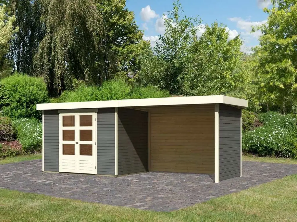 Tuinhuisje SET Askola 4 19 mm terra grijs, incl. 2,8 m opbouwdak + zij--achterwand Must-Have