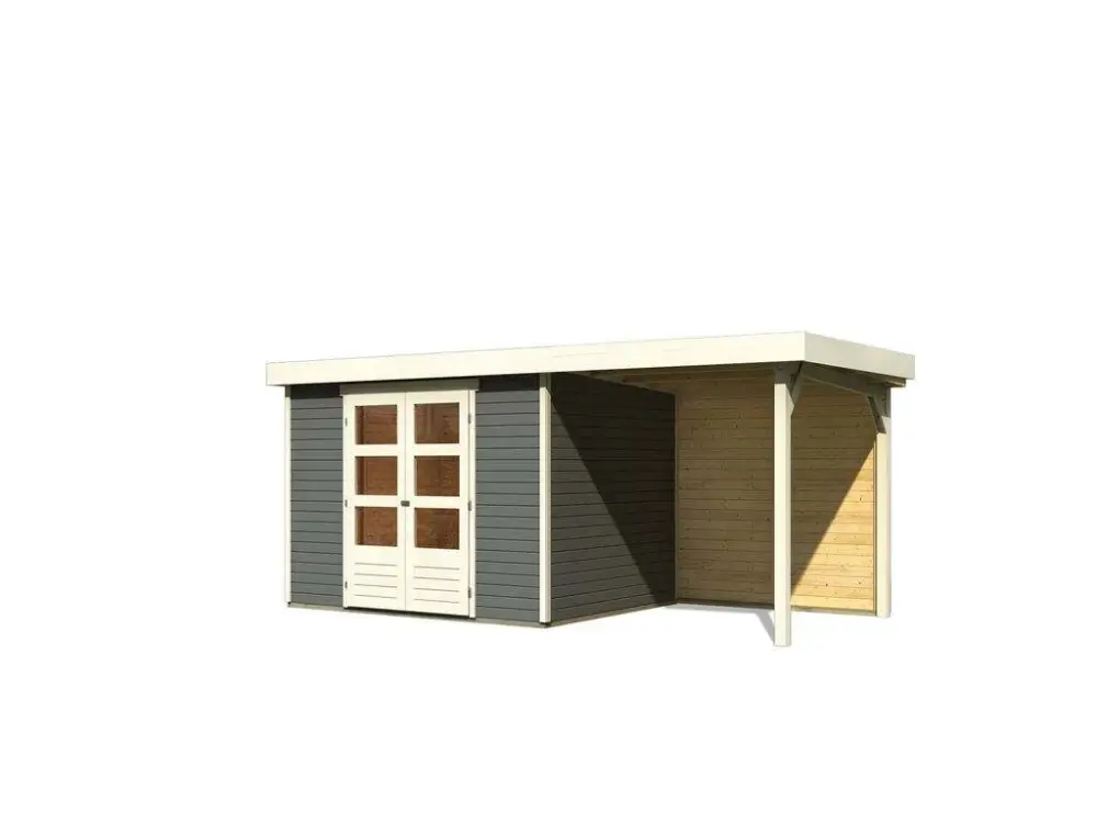 Populair Tuinhuis SET Askola 5 19 mm terragrijs, incl. 2,4 m aanbouwdak + achterwand