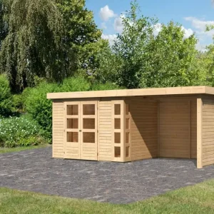 Tuinhuisje SET Kerko 5 19 mm natuurlijke afwerking, incl. 2,8 m aangebouwd dak + zij- en achterwand Goedkoop