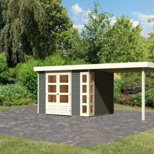 Tuinhuis SET Kerko 5 19 mm terragrijs, incl. 2,8 m aanbouwdak Laatste Kans