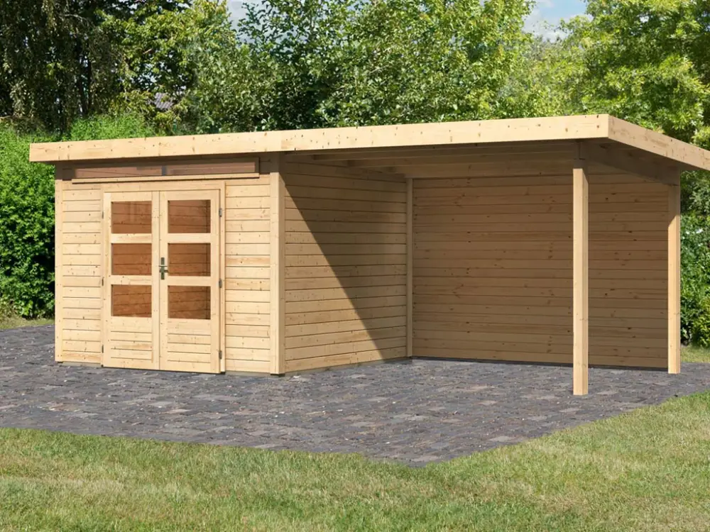 Tuinberging SET Kandern 6 28 mm natuurlijke afwerking, incl. 3,2 m lessenaarsdak + achterwand Korting