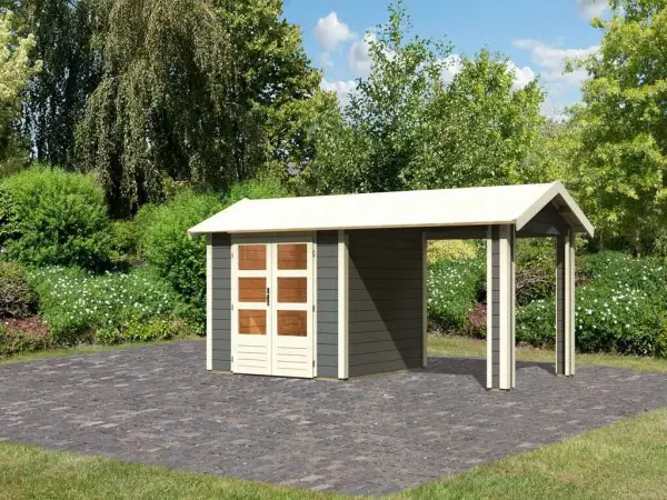 Tuinhuisje SET Theres 3 28 mm terra grijs incl. 2,6 m dakverlengstuk Beperkte Voorraad