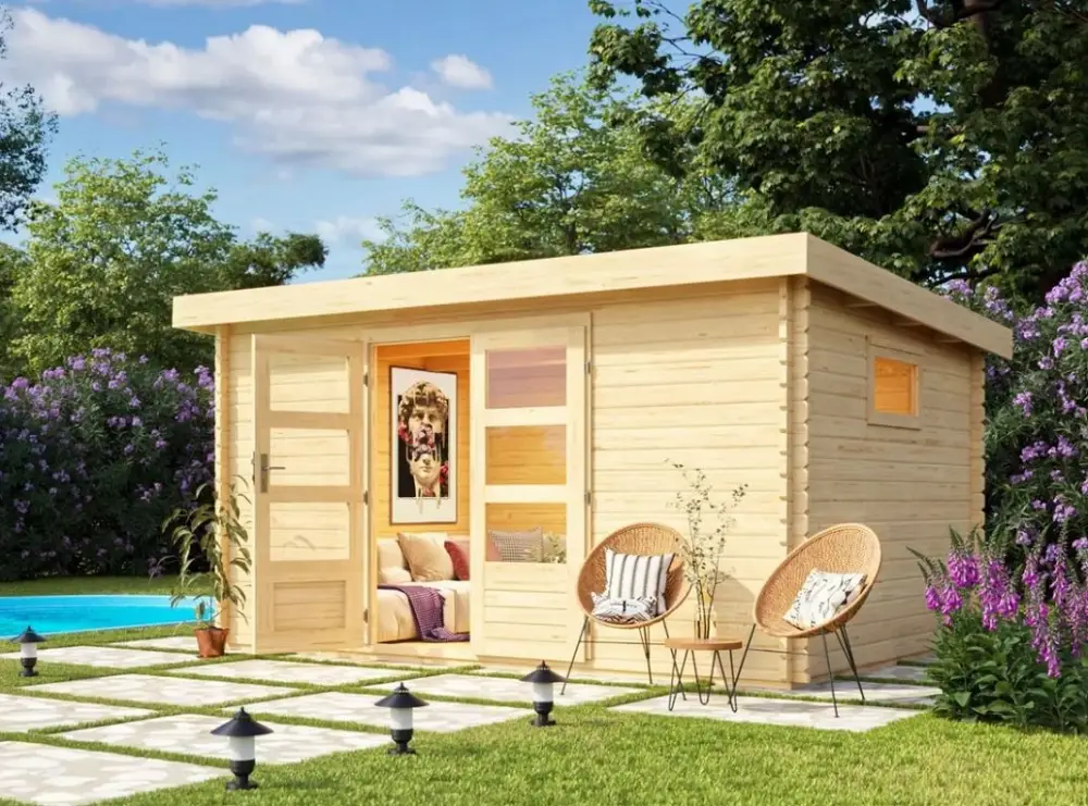 Tuinhuisje blokhut Trittau 5 38 mm natuurlijke afwerking Gecertificeerd