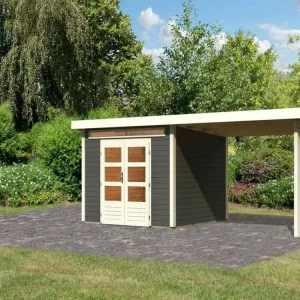 Koop Online Tuinhuis SET Kandern 6 28 mm terragrijs, incl. 3,2 m aanbouwdak