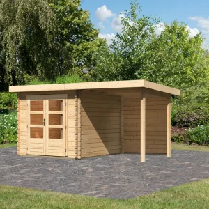 berging blokhut SET Bastrup 4 28 mm natuurlijke afwerking, incl. 2 m verlenging dak + achterwand Snelle Levering