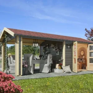Favoriet Tuinhuisje SET Theres 7 28 mm terra grijs incl. 2,6 m dakverlengstuk