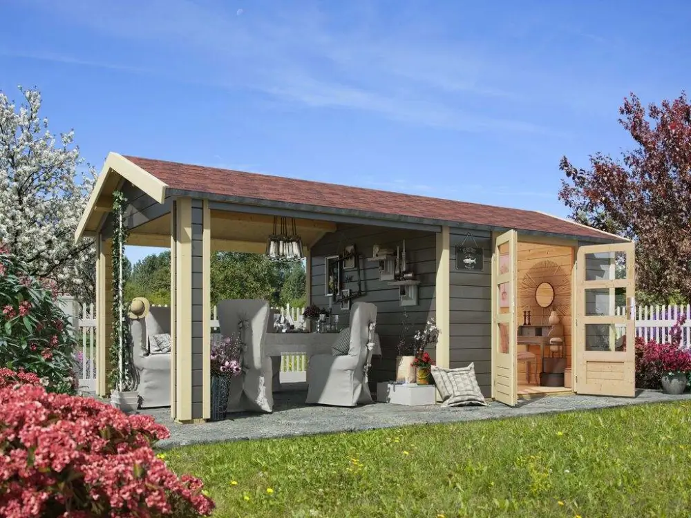 Favoriet Tuinhuisje SET Theres 7 28 mm terra grijs incl. 2,6 m dakverlengstuk