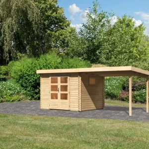 Tuinberging blokhut SET Trittau 3 38 mm natuurlijke afwerking, incl. 3 m aanbouwdak Aanbieding