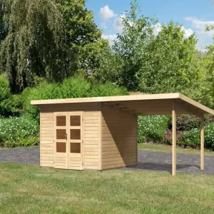 Bestel Nu Tuinhuis SET Northeim 3 40 mm natuurlijke afwerking, incl. 3,3 m aanbouwdak