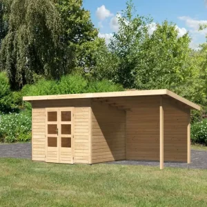 Tuinhuisje SET Northeim 3 40 mm naturel, incl. 3,3 m aanbouwdak + achterwand Gereduceerde Prijs