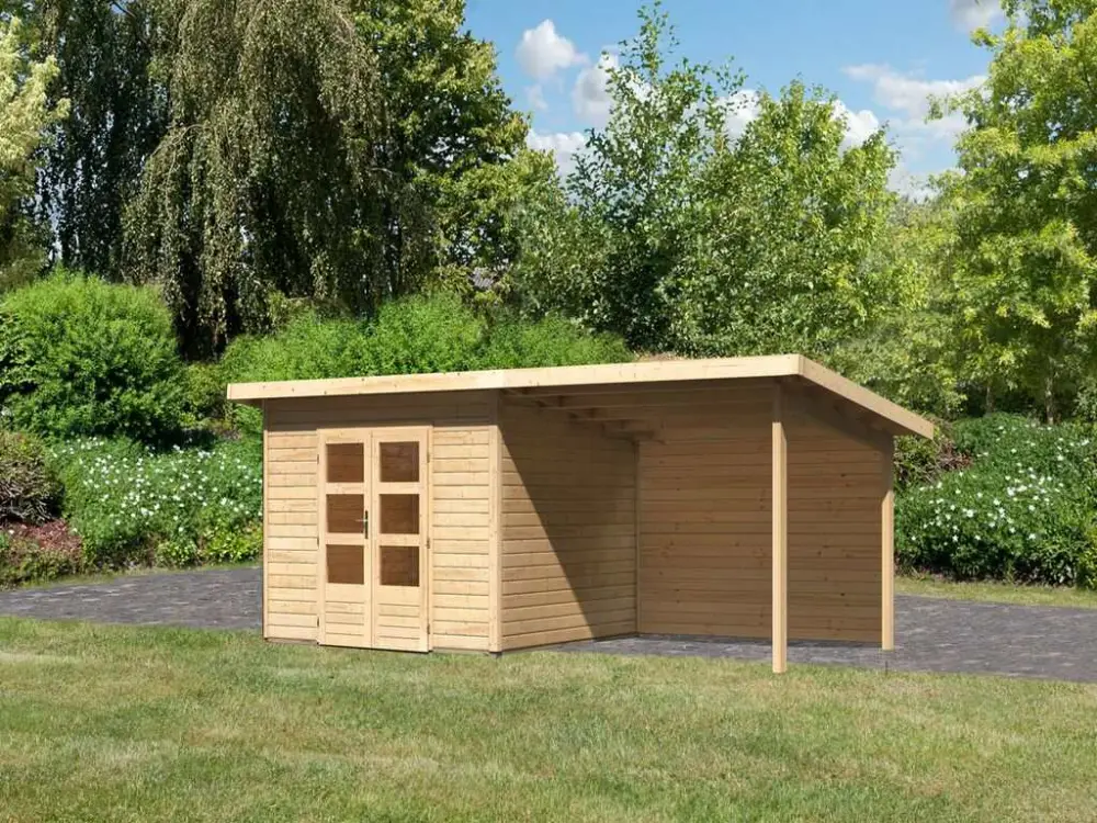Tuinhuisje SET Northeim 3 40 mm naturel, incl. 3,3 m aanbouwdak + achterwand Gereduceerde Prijs