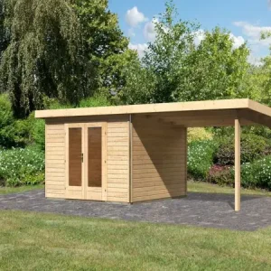 Tijdelijk Beschikbaar Tuinhuisje SET Radeburg 1 40 mm natuurlijke afwerking incl. 3,3 m verlengstuk dak