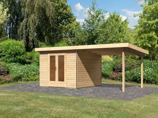 Tijdelijk Beschikbaar Tuinhuisje SET Radeburg 1 40 mm natuurlijke afwerking incl. 3,3 m verlengstuk dak
