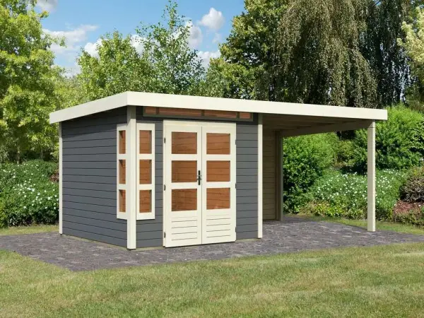 Tuinhuis SET Kastorf 6 28 mm terra grijs incl. 3,2 m verlenging dak + achterwand Voordeelprijs