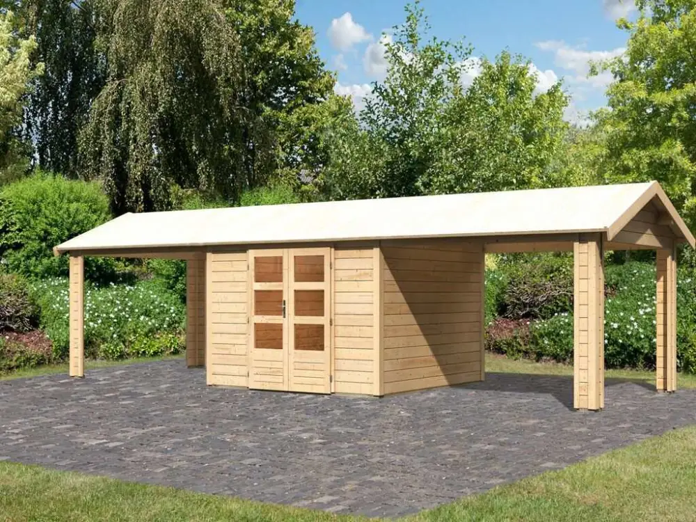 Tuinhuisje SET Theres 7 28 mm natuurlijke afwerking incl. twee 2,6 m dakopbouwelementen Betaalbaar