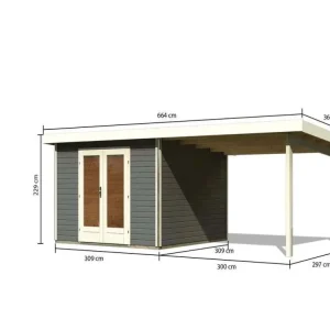 Lage Prijs Tuinhuisje SET Radeburg 1 40 mm terra grijs incl. 3,3 m lessenaarsdak