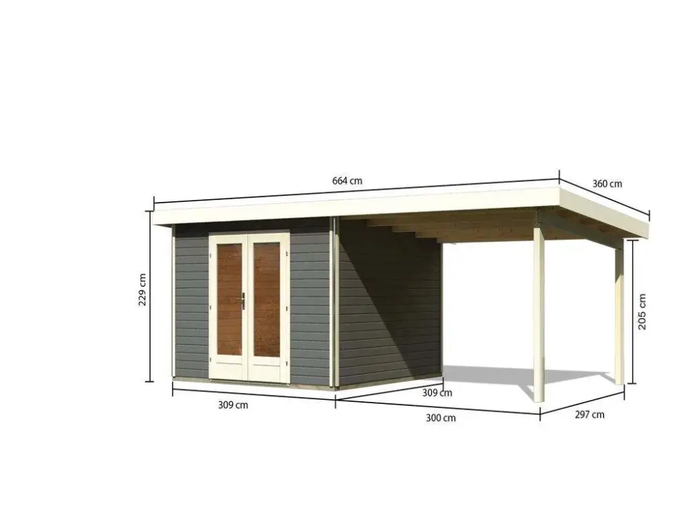 Lage Prijs Tuinhuisje SET Radeburg 1 40 mm terra grijs incl. 3,3 m lessenaarsdak