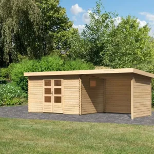 Bestseller Blokhut tuinhuis SET Trittau 5 38mm natuurlijke afwerking, incl. 3 m lessenaarsdak + zij-/achterwand