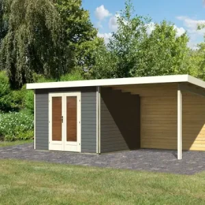 Shop Nu Tuinhuisje SET Radeburg 1 40 mm terra grijs incl. 3,3 m opbouwdak + achterwand