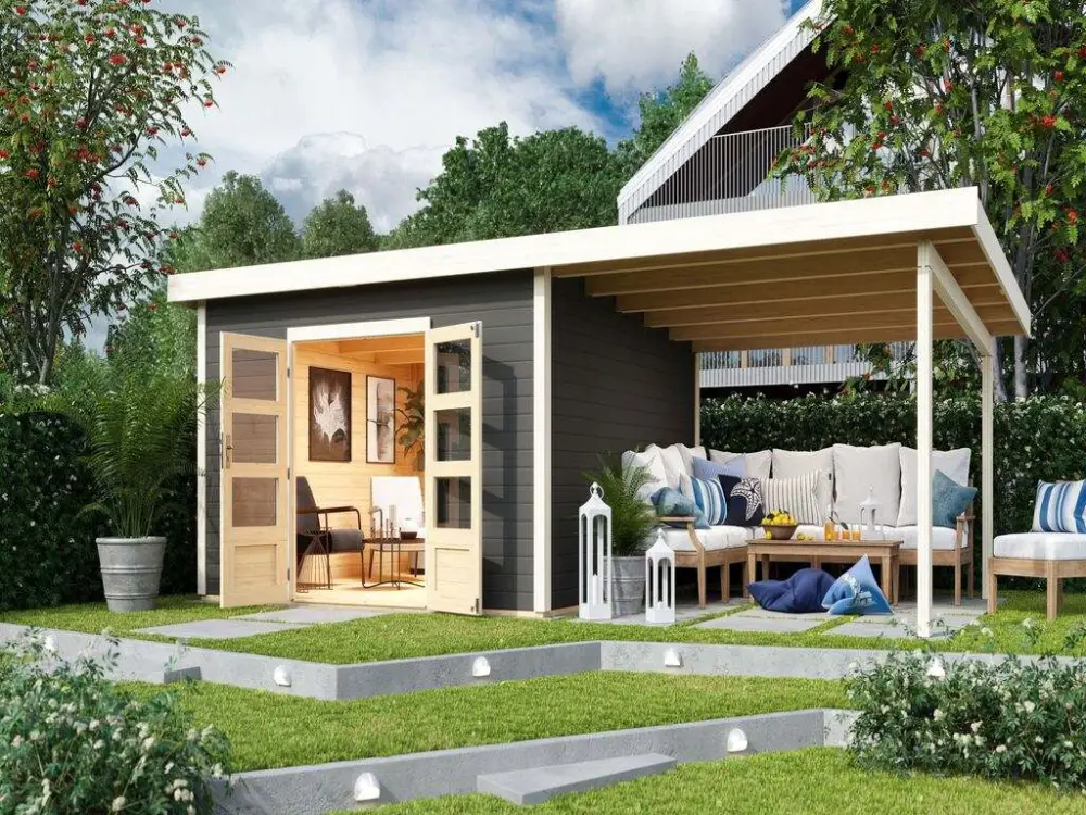 Tuinhuisje SET Northeim 5 40 mm terra grijs, incl. 3,3 m opbouwdak Superprijs