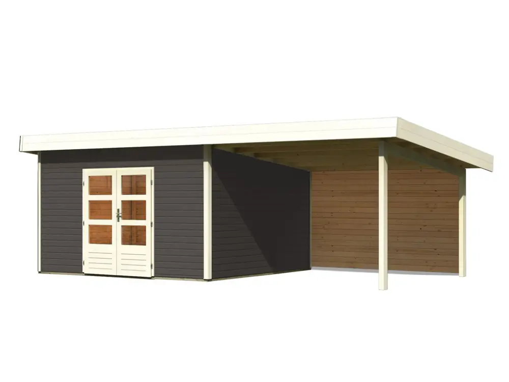 Lage Kosten Tuinhuisje SET Northeim 5 40 mm terra grijs, incl. 3,3 m aanbouwdak + achterwand