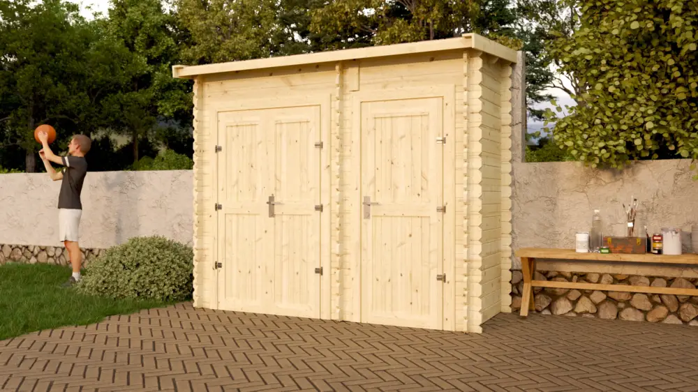 Tuinberging blokhut Barik 28 mm onbehandeld met aanbouwkast Exclusieve Aanbieding
