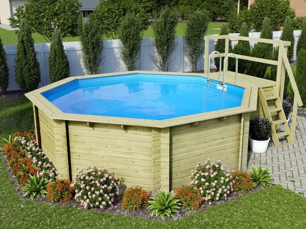Koop Online Voordeelset houten opzetzwembad Modell 2 van geïmpregneerd hout 38 mm met terras