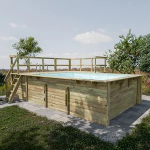 Voordeelset houten opzetzwembad rechthoekig Pool 2 incl. filterinstallatie Trend Top, zwembadterrass Exclusieve Aanbieding