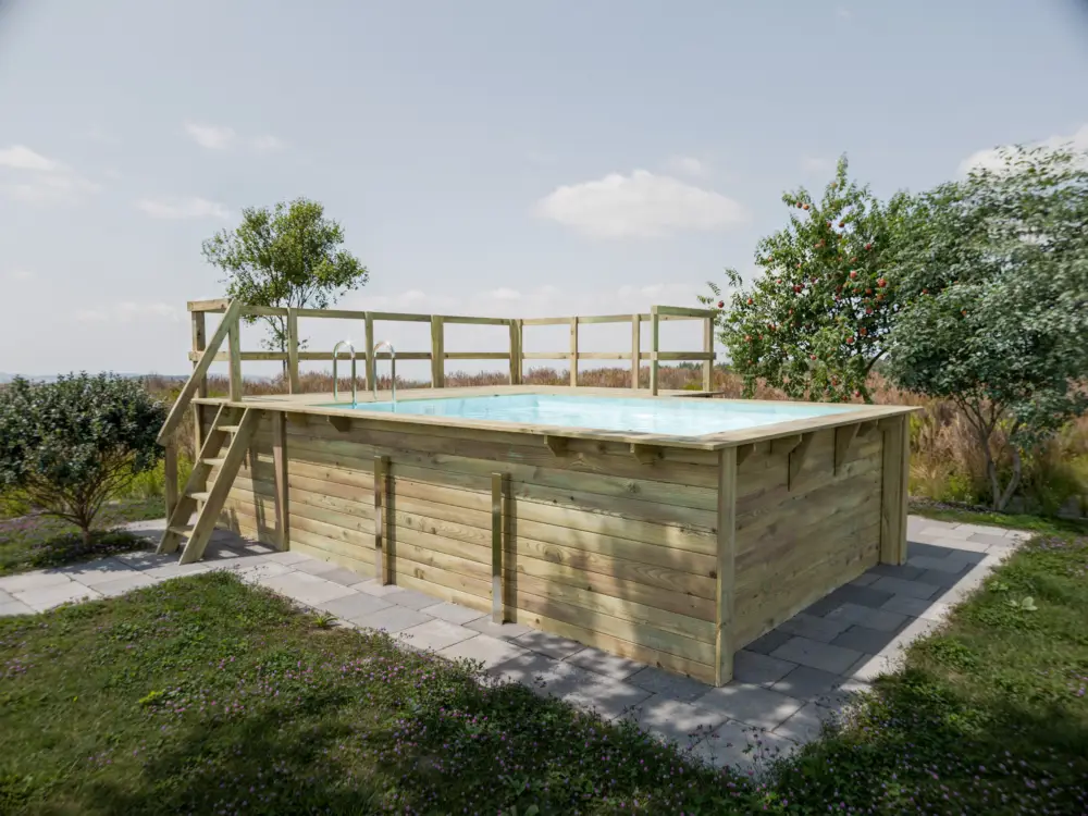 Voordeelset houten opzetzwembad rechthoekig Pool 2 incl. filterinstallatie Trend Top, zwembadterrass Exclusieve Aanbieding