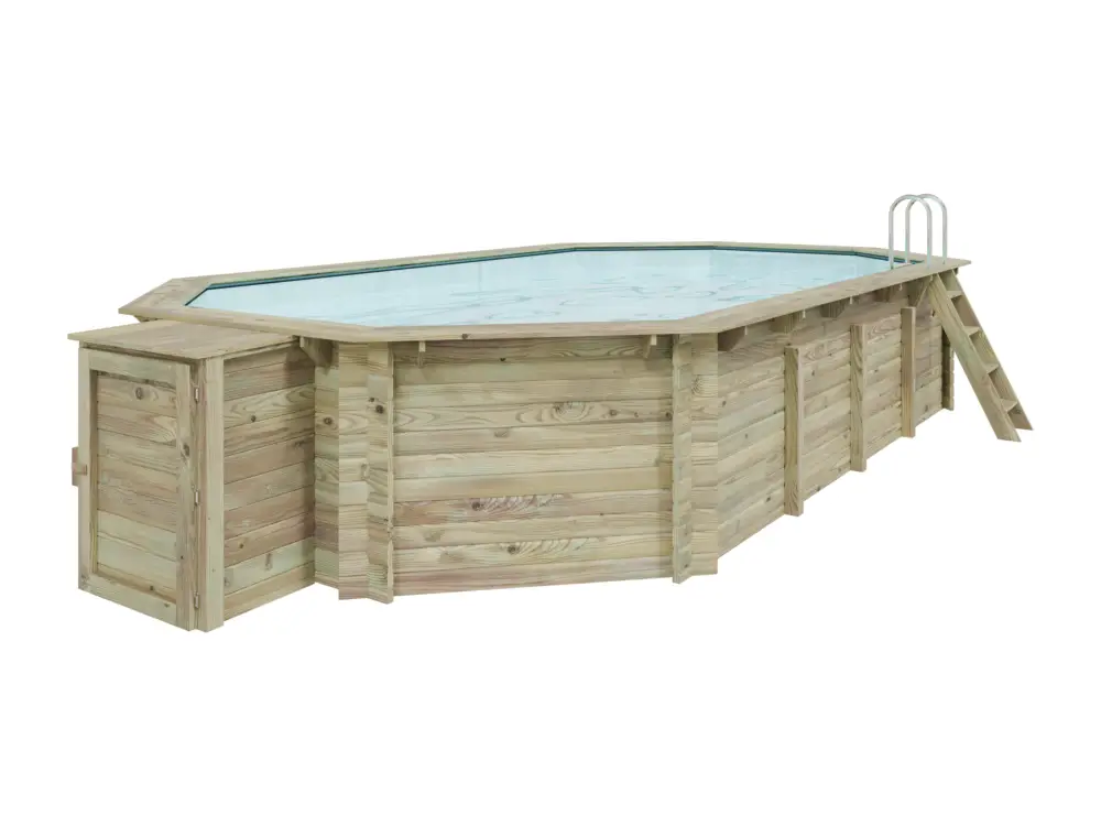 Voordeelset houten opzetzwembad model 5 van geïmpregneerd hout 38 mm incl. techniekbox en accessoire Gratis Retour