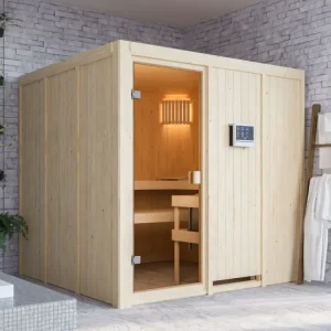 Uitverkoop Elementensauna 68 mm Celine 4 SPARSET incl. 9 kW saunakachel en externe bedieningseenheid