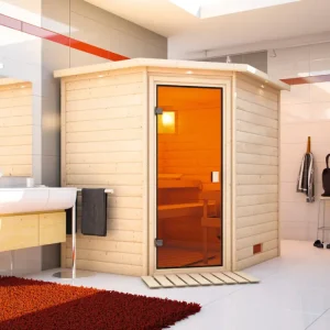 Laatste Kans Massief houten sauna 38 mm Mila SPARSET incl. 9 kW saunakachel en int. regelunit