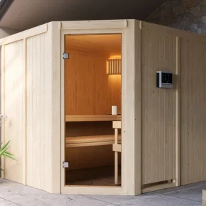 Elementensauna 68 mm Celine 5 SPARSET incl. 9 kW bio combikachel en externe bedieningseenheid Actieprijs