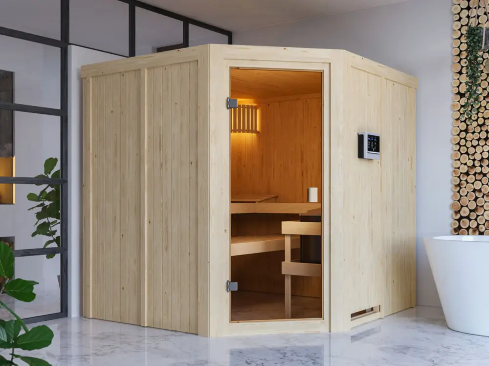 Elementensauna 68 mm Celine 3 SPARSET incl. 9 kW saunakachel en extra bedieningselement Beperkt Aanbod