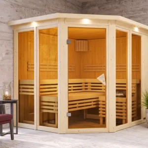Sauna systeemsauna Premiumsauna Nuri spaarset inclusief 9 kW saunakachel en bedieningsunit Bio Korting