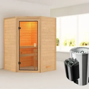 Sauna Antonia met gebronsde glazen deur + 3,6 kW Plug & Play saunakachel int. besturing Betaalbaar