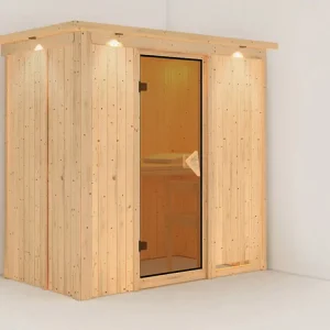 Korting Systeemsauna Variado met dakkraag, kompleet transparente gebronsde glazen deur