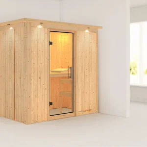 Gereduceerde Prijs Systeemsauna Variado met dakkraag, transparent glazen deur